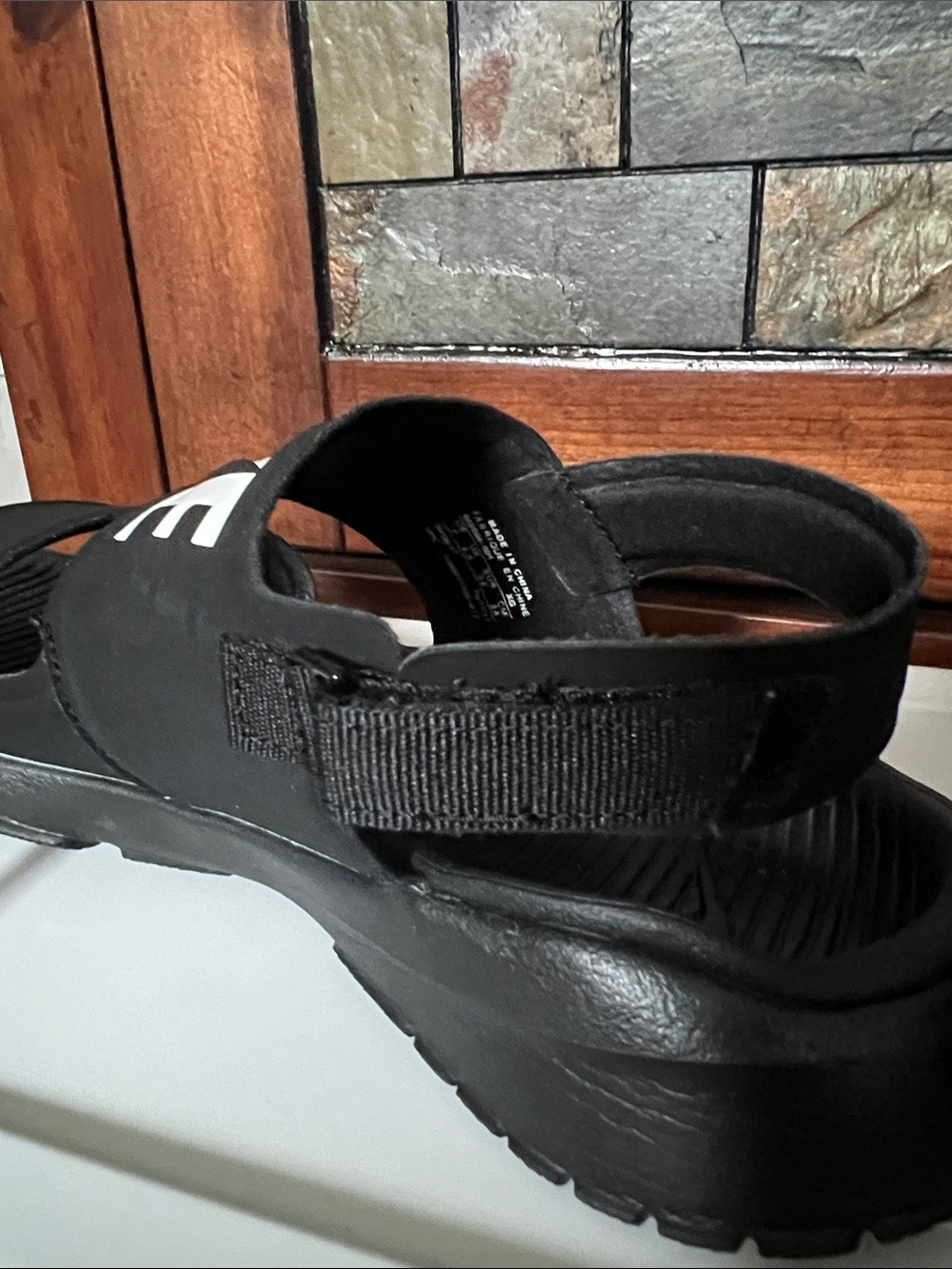 Nike Black Sandal-Strap Slide with White Logo - Picture 4 of 5